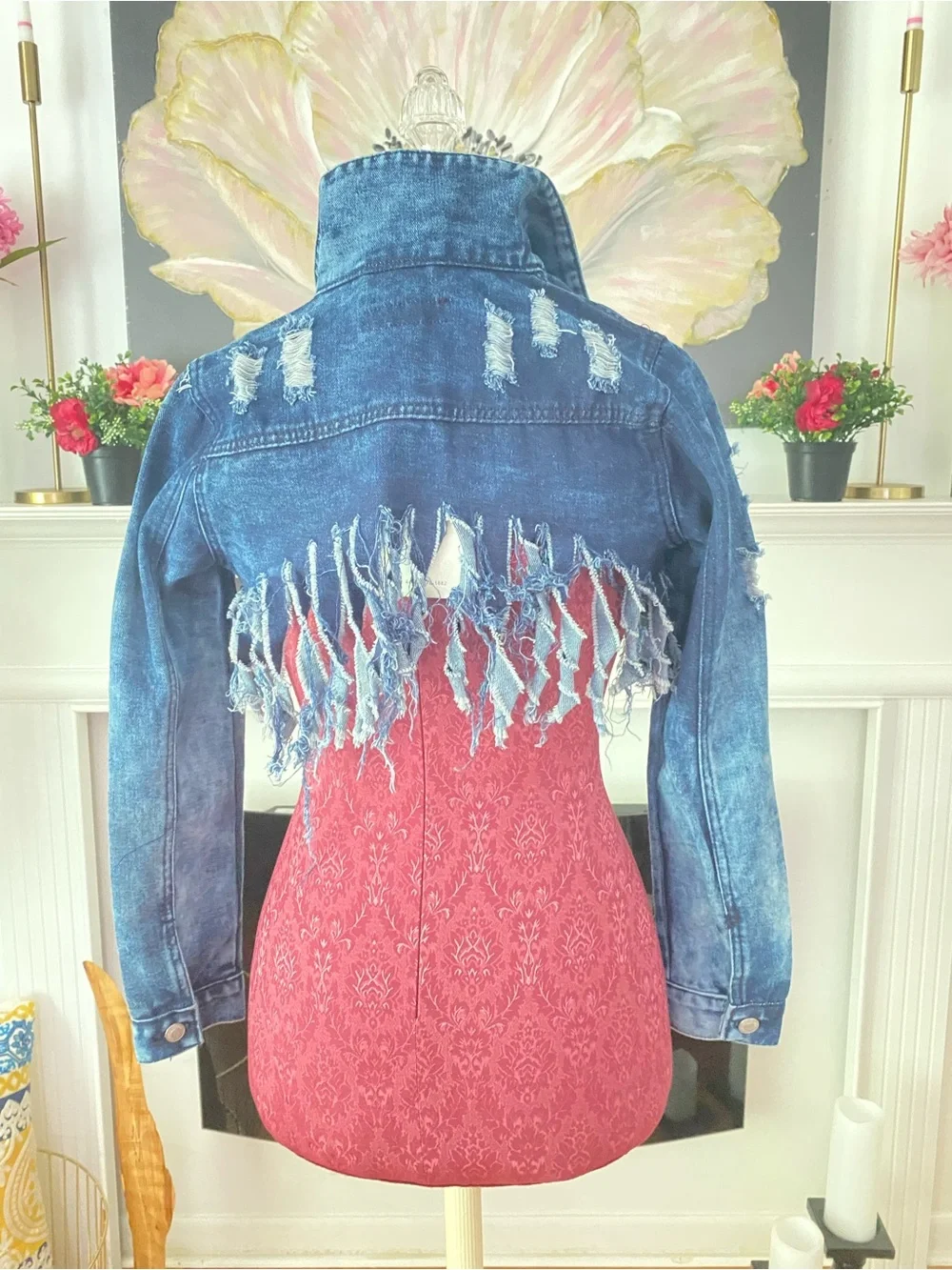 Thrill Distressed Cropped Denim Jacket - Blue